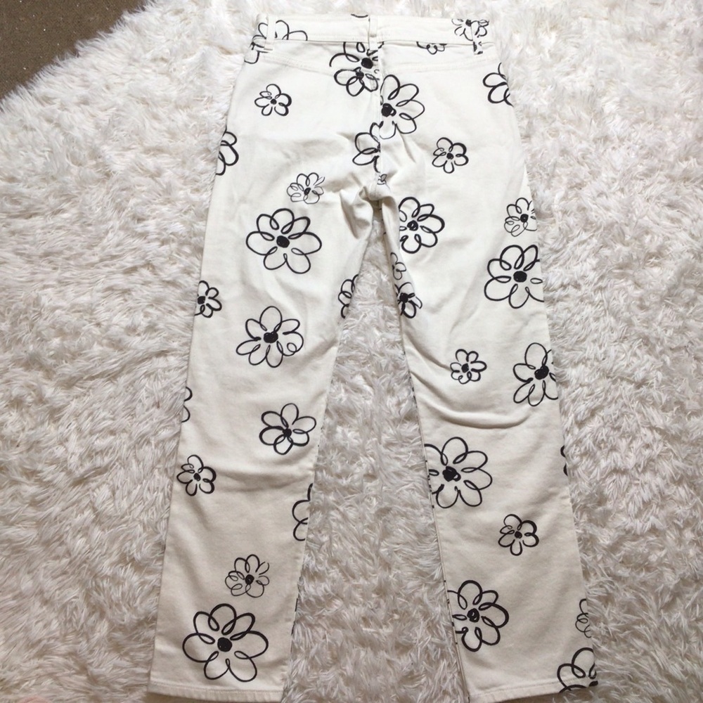 Reformation Julianna Organic Cotton Zip Straight Mid Rise White Black Flower 26 - Picture 5 of 10